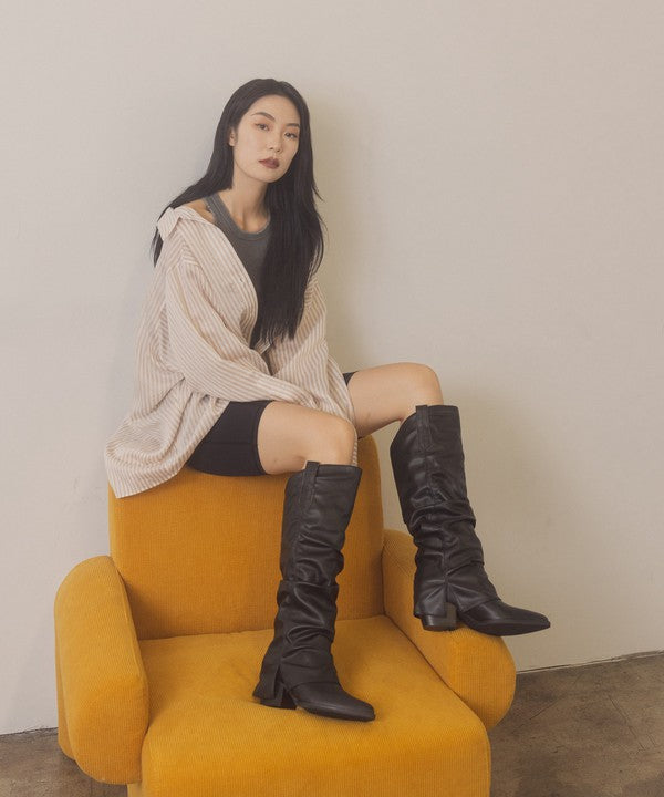 Fold Over Slit Western Boots