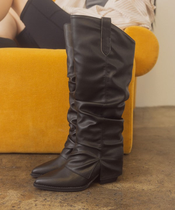 Fold Over Slit Western Boots
