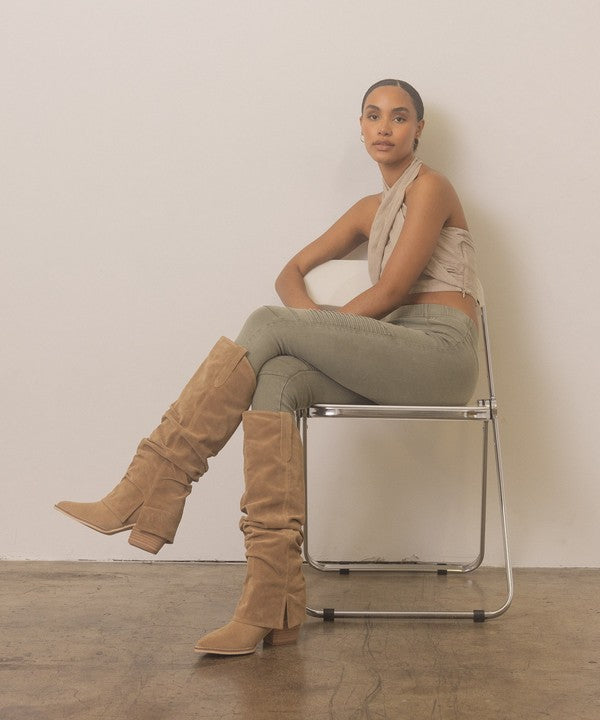 Fold Over Slit Western Boots