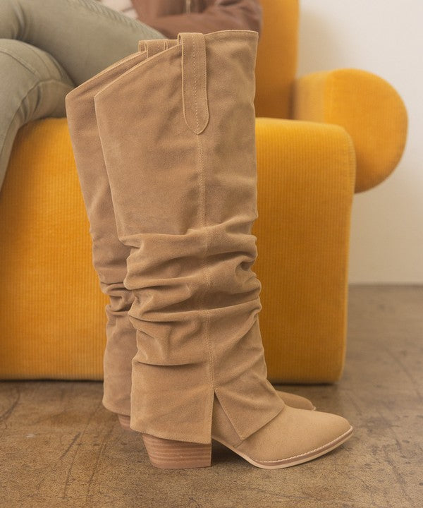 Fold Over Slit Western Boots