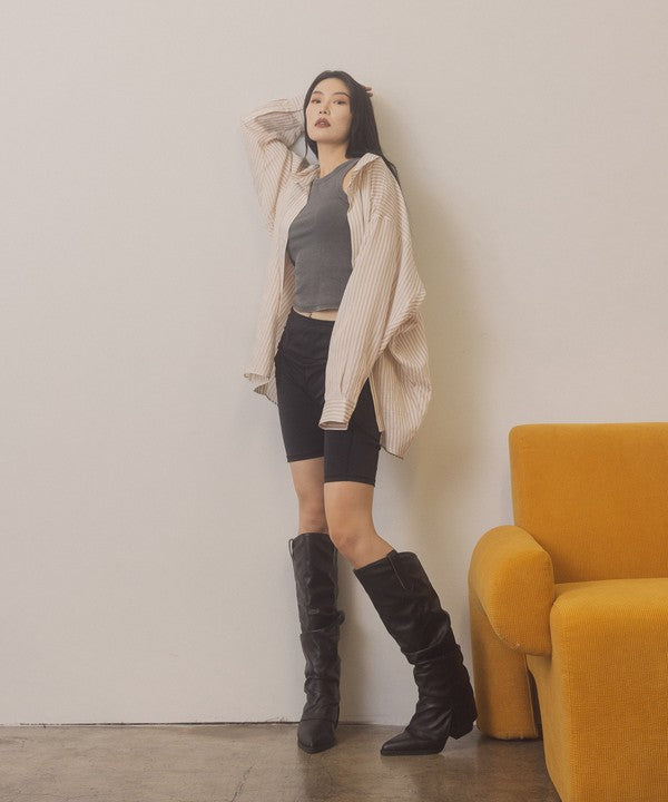 Fold Over Slit Western Boots