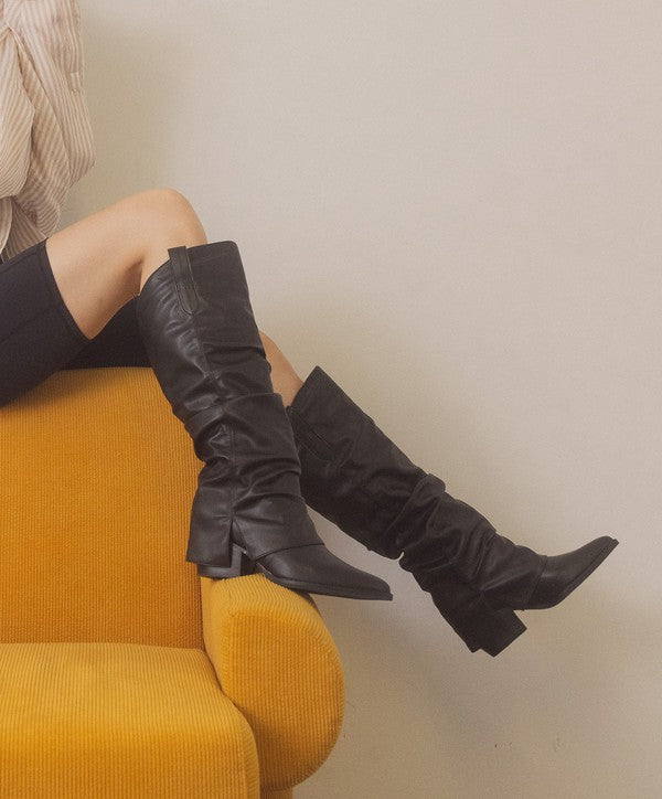 Fold Over Slit Western Boots