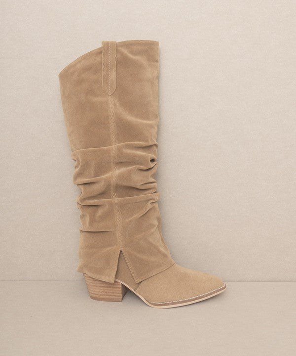 Fold Over Slit Western Boots