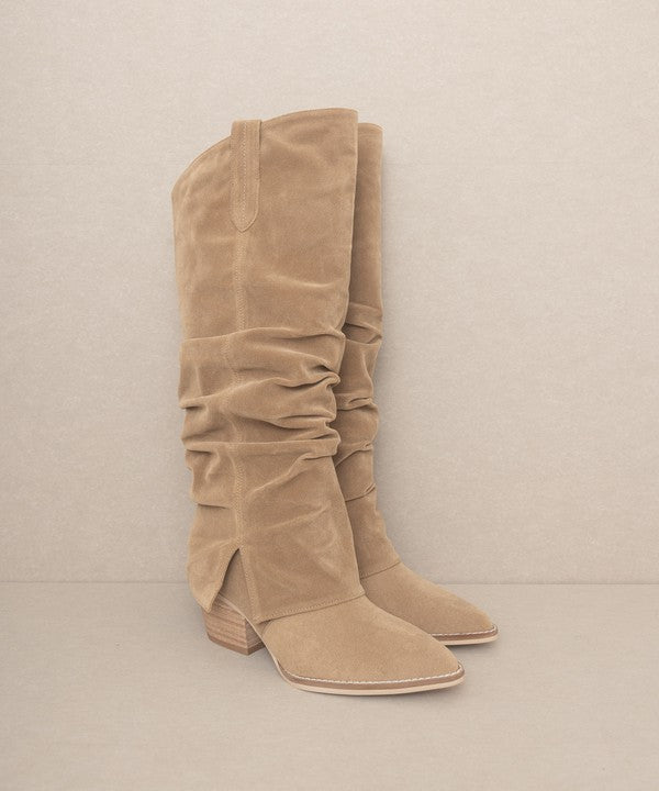 Fold Over Slit Western Boots