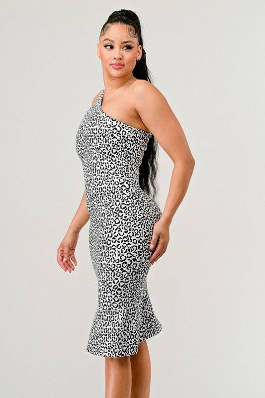 Leopard Asymmetrical  Silver Party Dress