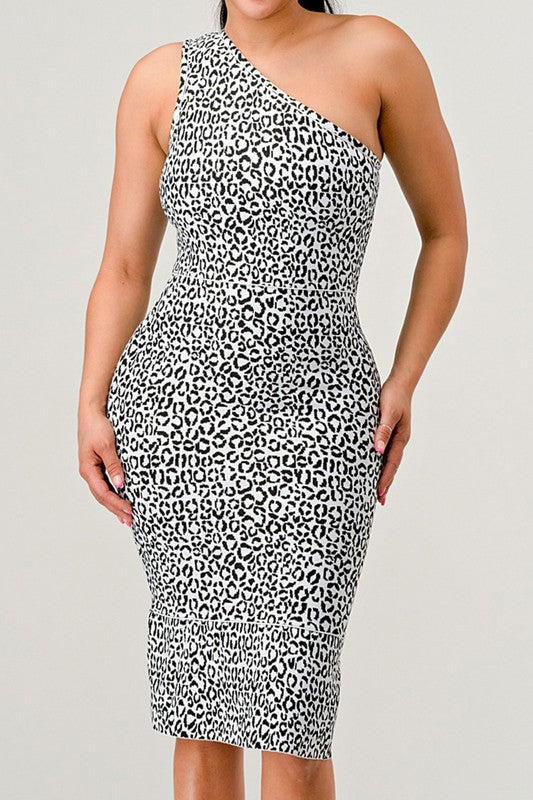 Leopard Asymmetrical  Silver Party Dress