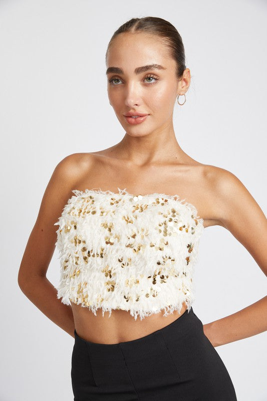 Feather and Sequins Crop Top