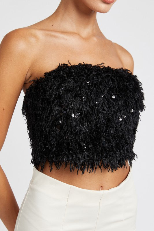Feather and Sequins Crop Top
