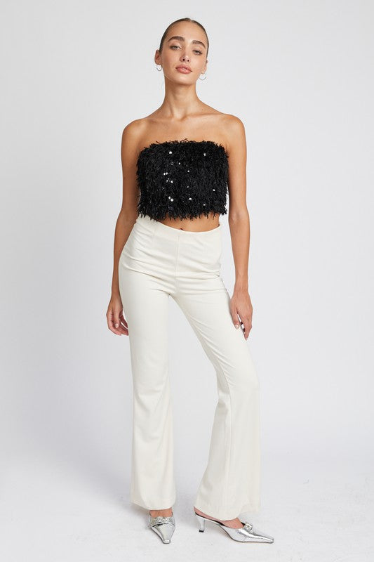 Feather and Sequins Crop Top