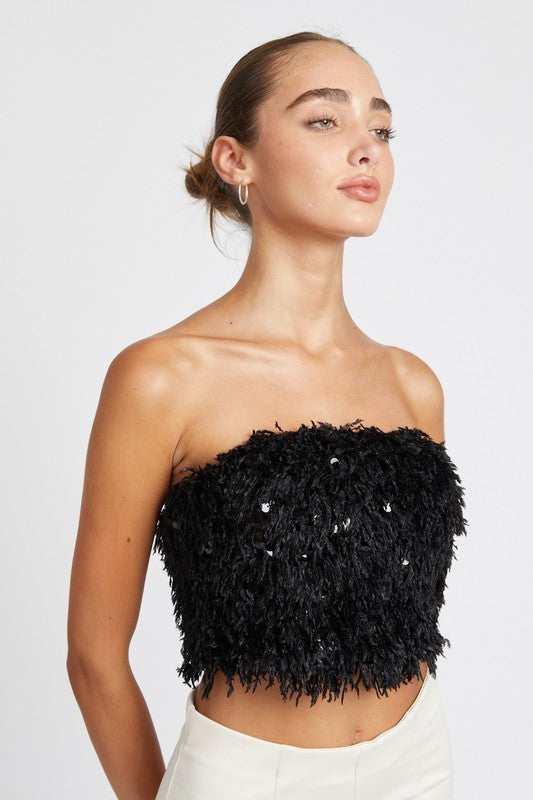 Feather and Sequins Crop Top