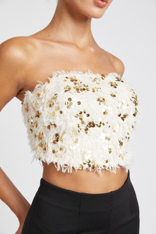 Feather and Sequins Crop Top