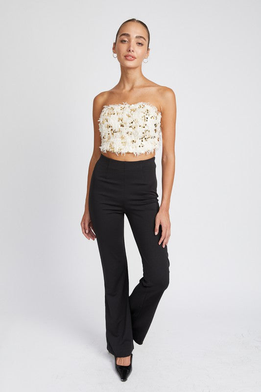 Feather and Sequins Crop Top