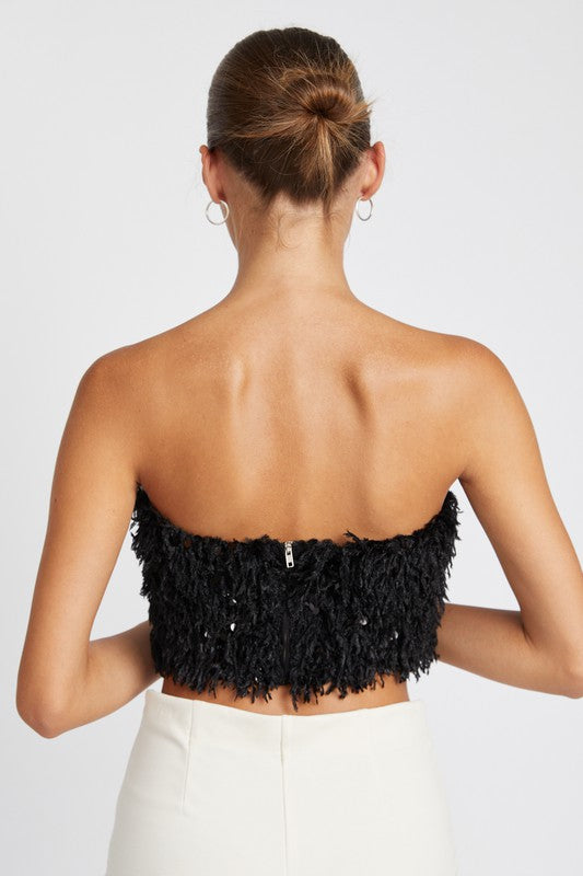 Feather and Sequins Crop Top