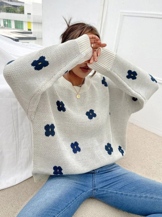 Flower Print Knit Sweater