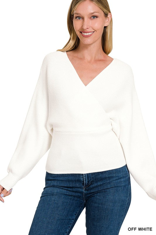 Viscose Cross Wrap Casual Pullover Sweater