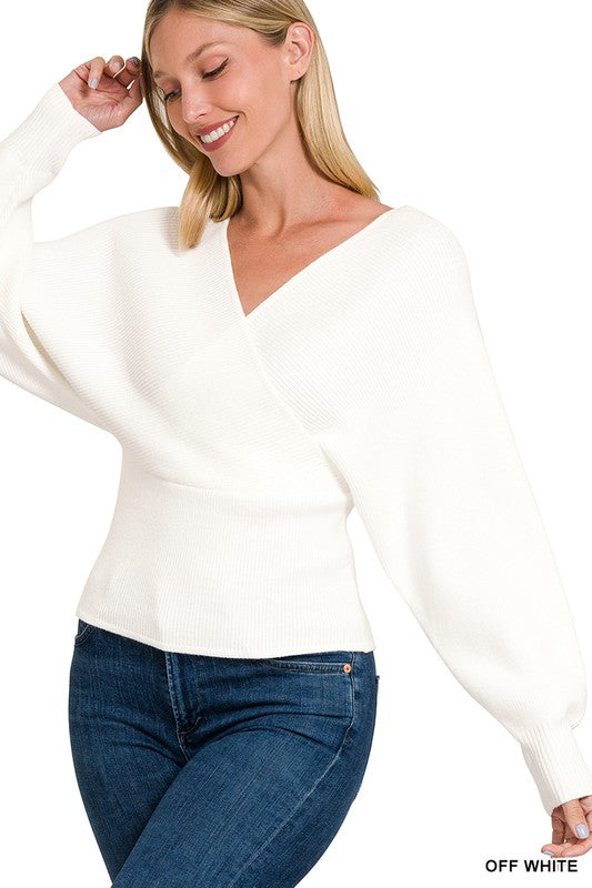 Viscose Cross Wrap Casual Pullover Sweater