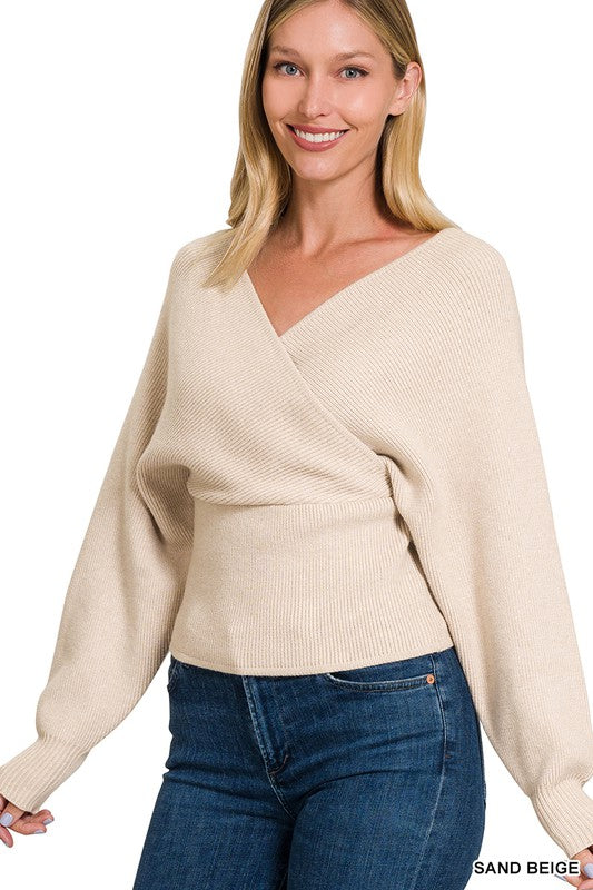 Viscose Cross Wrap Casual Pullover Sweater