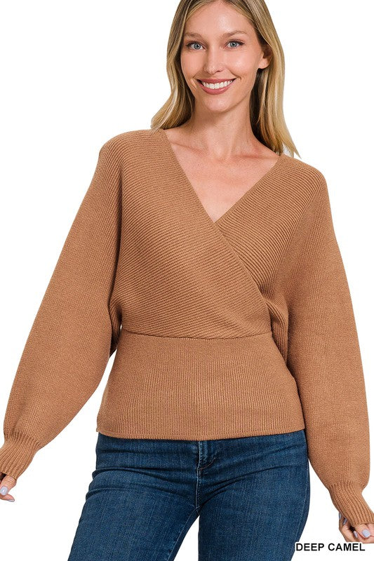 Viscose Cross Wrap Casual Pullover Sweater