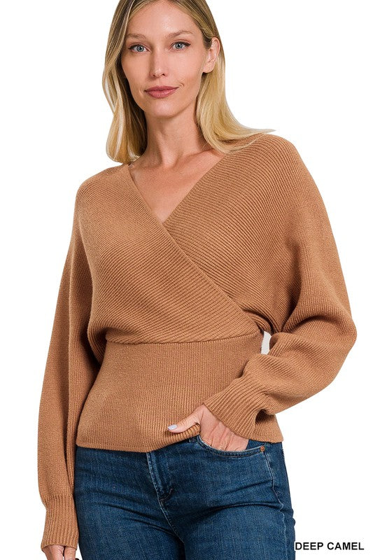 Viscose Cross Wrap Casual Pullover Sweater