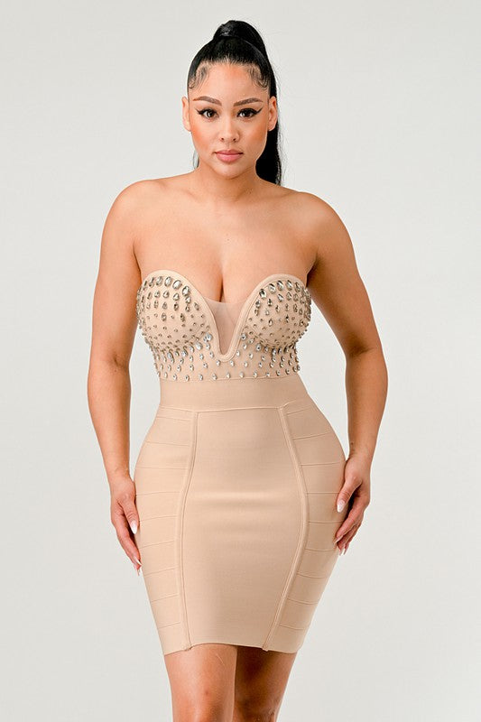 Rhinestone Corset Tube Dress