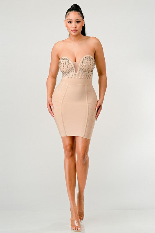 Rhinestone Corset Tube Dress