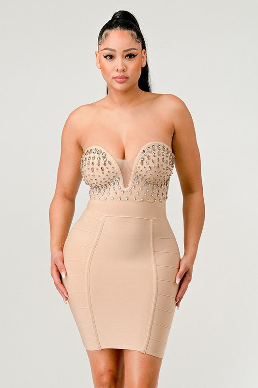 Rhinestone Corset Tube Dress