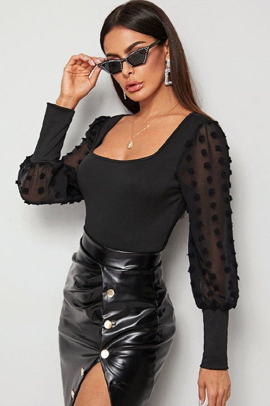 Sheer Swiss Dot Long Sleeve Bodysuit