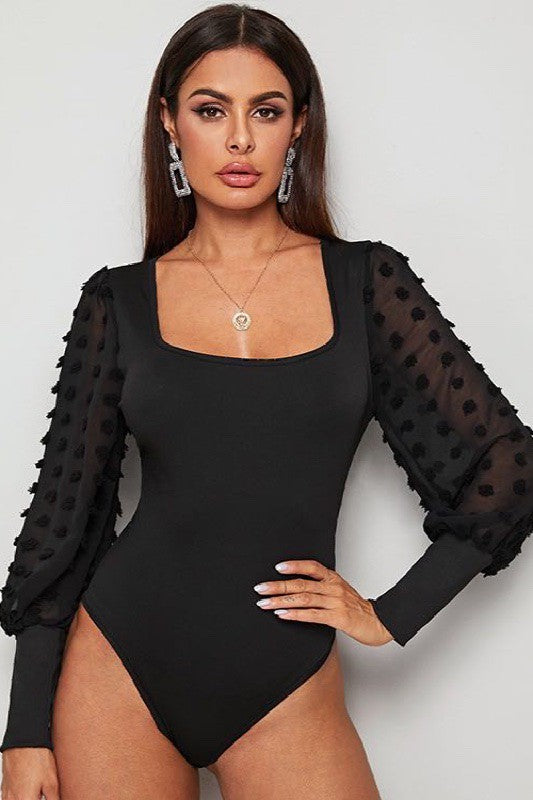 Sheer Swiss Dot Long Sleeve Bodysuit