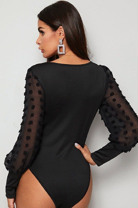 Sheer Swiss Dot Long Sleeve Bodysuit