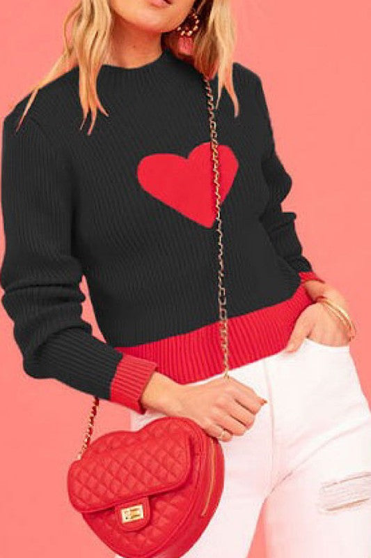 Ribbed Sweater With Heart Symbol