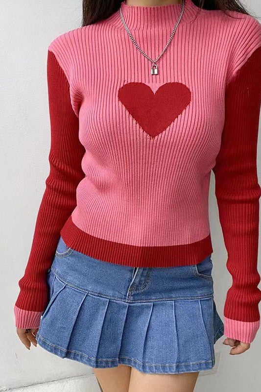 Ribbed Sweater With Heart Symbol