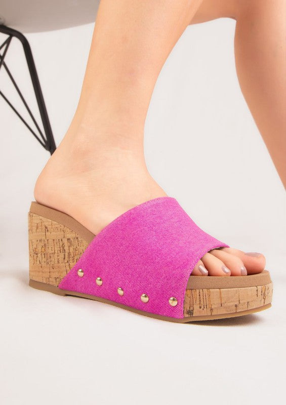 Women Cork Wedge Slide Sandals