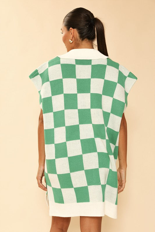 Checkered poncho Style Sweater Dress