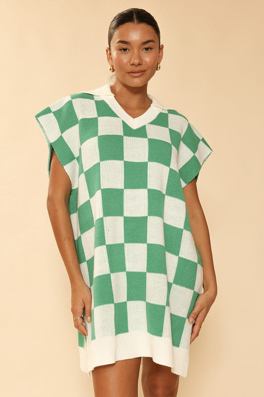 Checkered poncho Style Sweater Dress