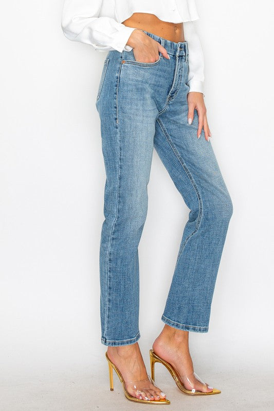 Women Control Waist High Rise Straight Legged Jeans