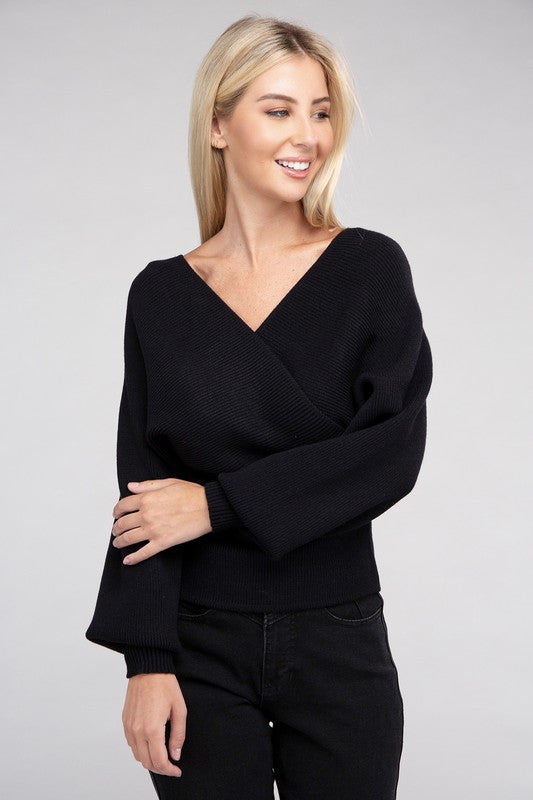 Viscose Cross Wrap Casual Pullover Sweater