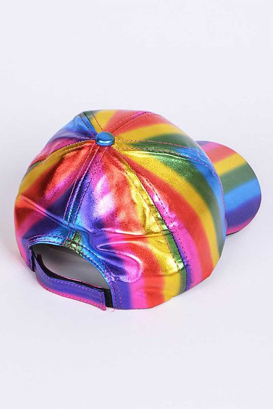 Stripe Rainbow PU Leather Cap