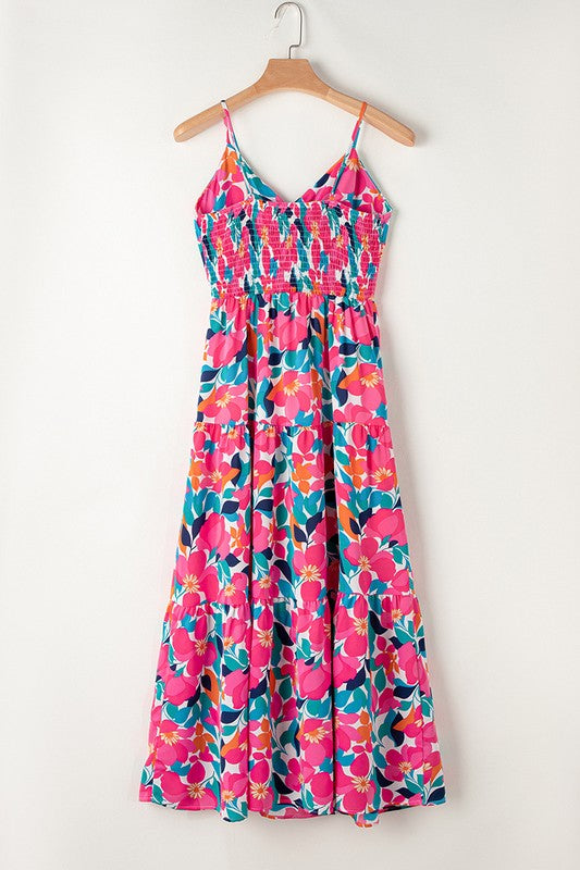 Women Twisted Smocked Back Tiered Maxi Sun Dress