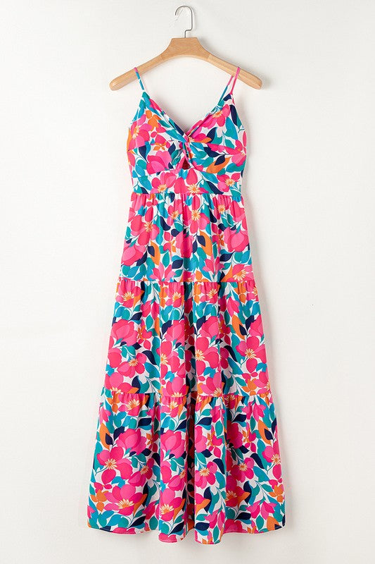 Women Twisted Smocked Back Tiered Maxi Sun Dress