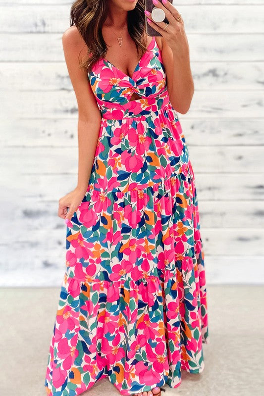 Women Twisted Smocked Back Tiered Maxi Sun Dress