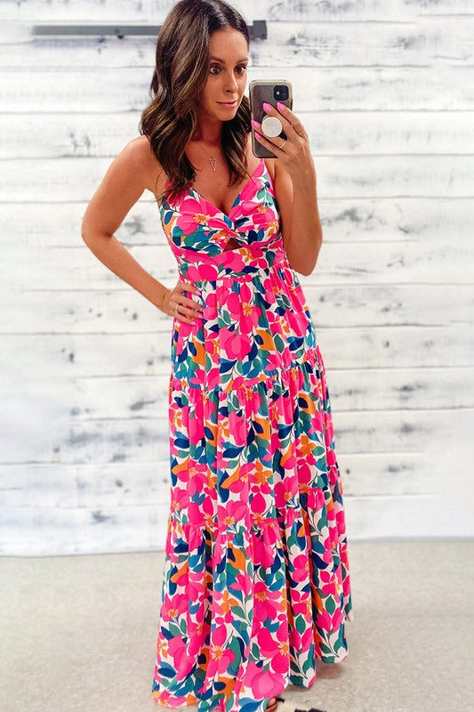 Women Twisted Smocked Back Tiered Maxi Sun Dress
