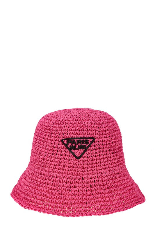 PARIS Embroidery Straw Bucket Hat