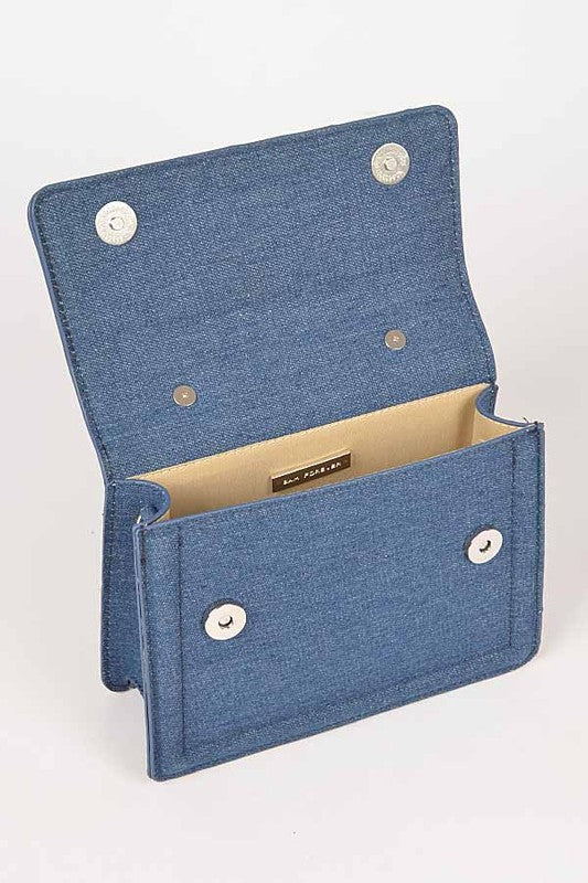 Silver Top Handle Denim Satchel with Detachable Shoulder Strap