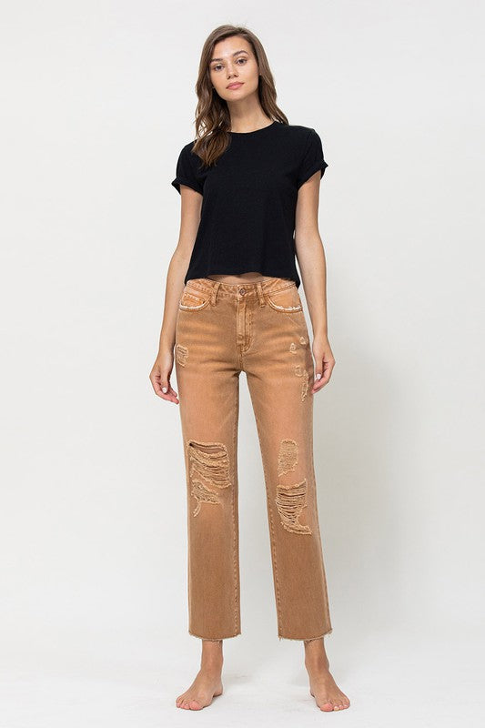 High-RIse Straight Capri Jeans