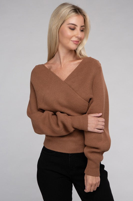 Viscose Cross Wrap Casual Pullover Sweater