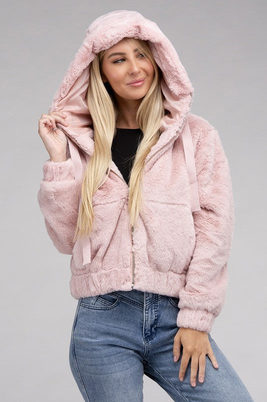 Fluffy Furry Zip-Up Hoodie