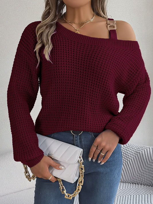 Asymmetrical Neck Long Sleeve One Shoulder Out Sweater