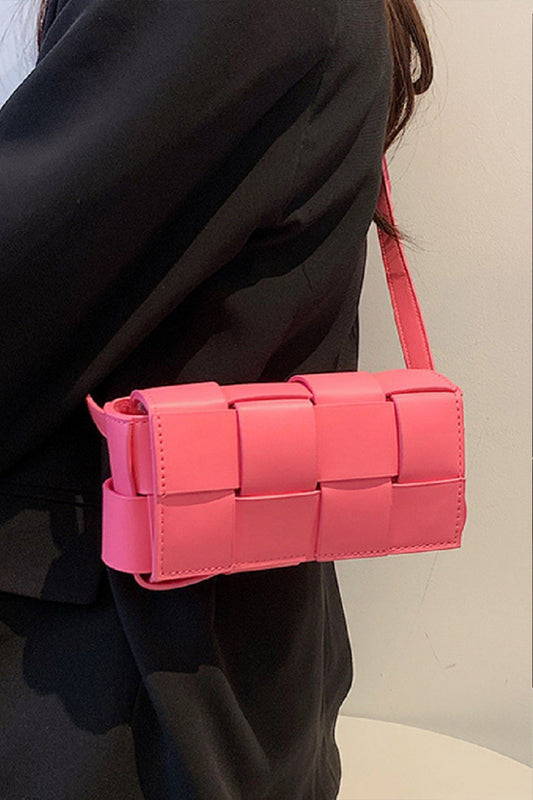 Zenana Hot Pink Vegan Leather Woven Crossbody Bag