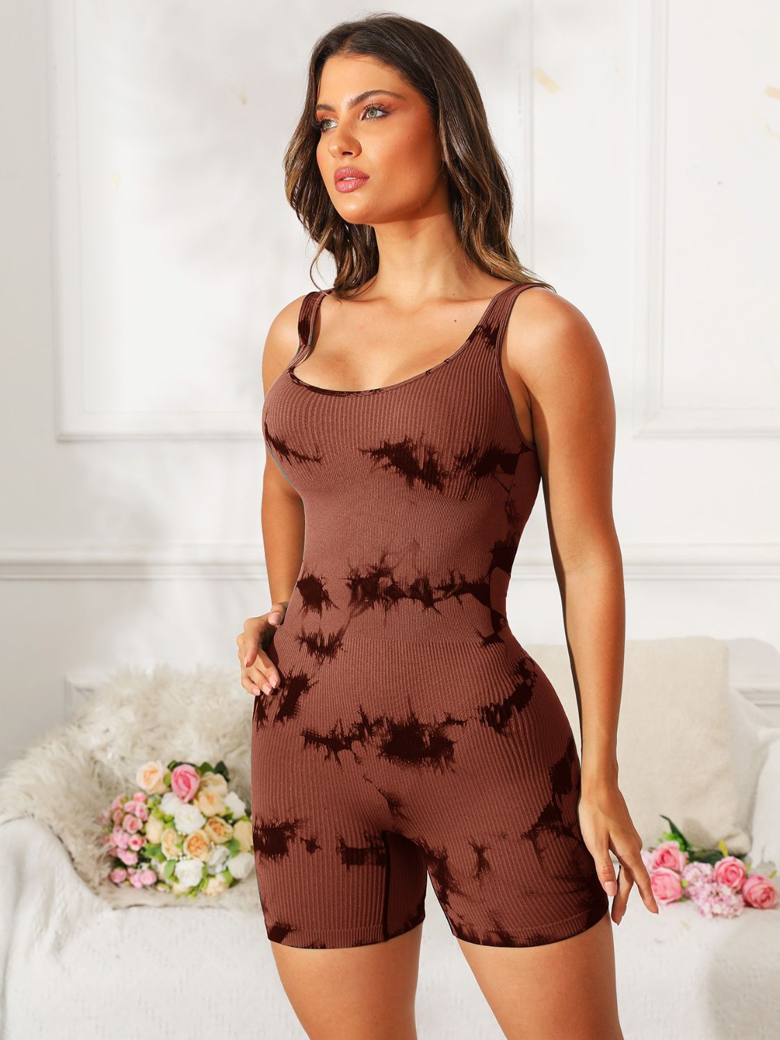 Tie-Dye Wide Spaghetti Strap Fitted Romper