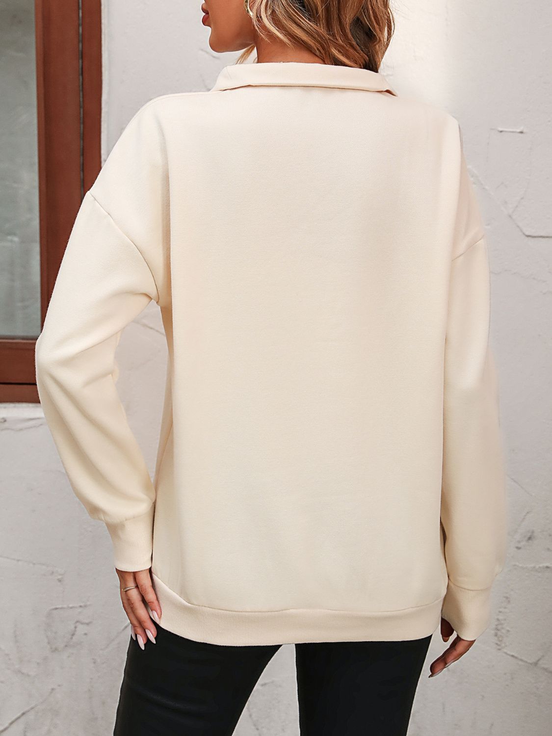 Half Zip-Up Dropped Shoulder Pullover Sweatshirt